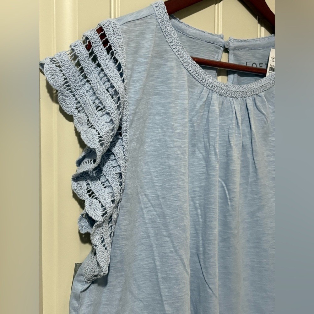 LOFT Blue Crochet Flutter Top Shirt NWT - Picture 4 of 9